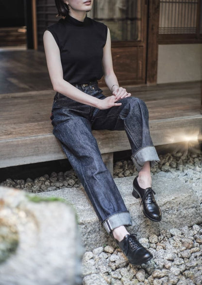 MOCK NECK TEE SLEEVELESS - GROSGRAIN - WHITE & BLACK