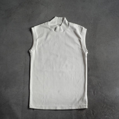 MOCK NECK TEE SLEEVELESS - GROSGRAIN - WHITE & BLACK