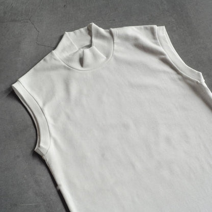 MOCK NECK TEE SLEEVELESS - GROSGRAIN - WHITE & BLACK