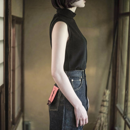 MOCK NECK TEE SLEEVELESS - GROSGRAIN - WHITE & BLACK