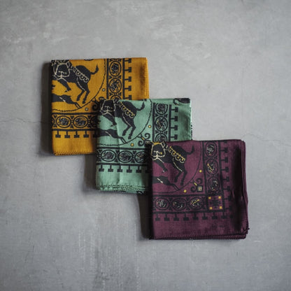 MOSAIC ANIMAL SCARF - WOOL × SILK - BURGUNDY & EMERALD GREEN & SAFFRON