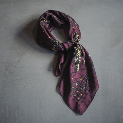 MOSAIC ANIMAL SCARF - WOOL × SILK - BURGUNDY & EMERALD GREEN & SAFFRON