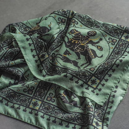 MOSAIC ANIMAL SCARF - WOOL × SILK - BURGUNDY & EMERALD GREEN & SAFFRON