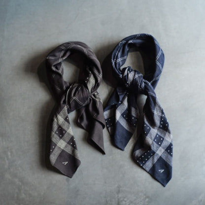 DOT SATIN SCARF - COTTON - NAVY & BROWN