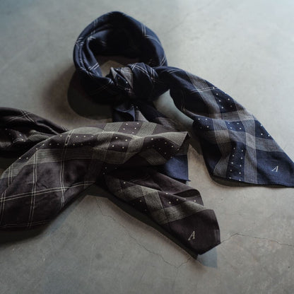 DOT SATIN SCARF - COTTON - NAVY & BROWN