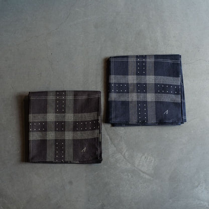 DOT SATIN SCARF - COTTON - NAVY & BROWN