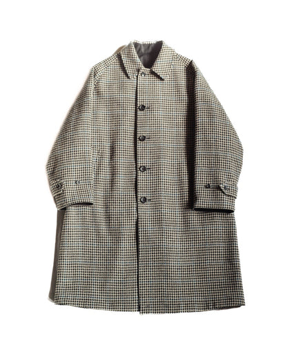 SINGLE RAGLAN COAT Ⅱ - GABARDINE × HOUND’S TOOTH TWEED - BLACK