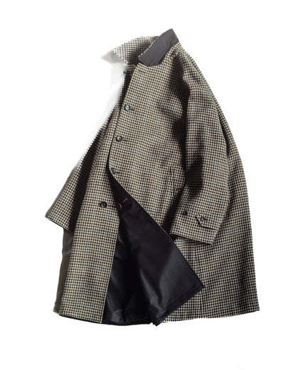 SINGLE RAGLAN COAT Ⅱ - GABARDINE × HOUND’S TOOTH TWEED - BLACK