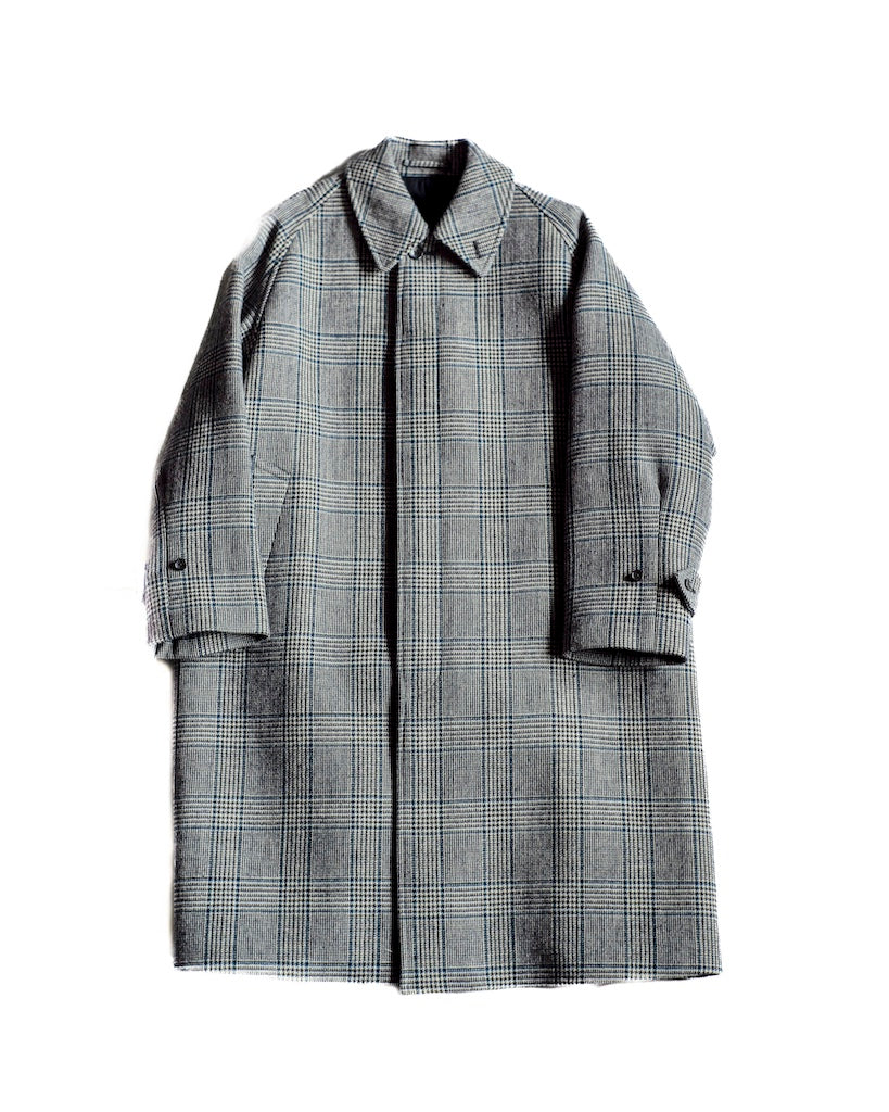 SINGLE RAGLAN COAT Ⅳ - SADDLE TWEED - NAVY PLAID