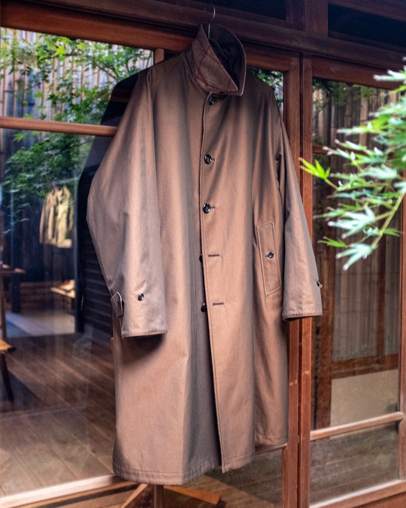 SINGLE RAGLAN COAT Ⅱ EX. - GABARDINE × PEN CHECK TWEED - BROWN