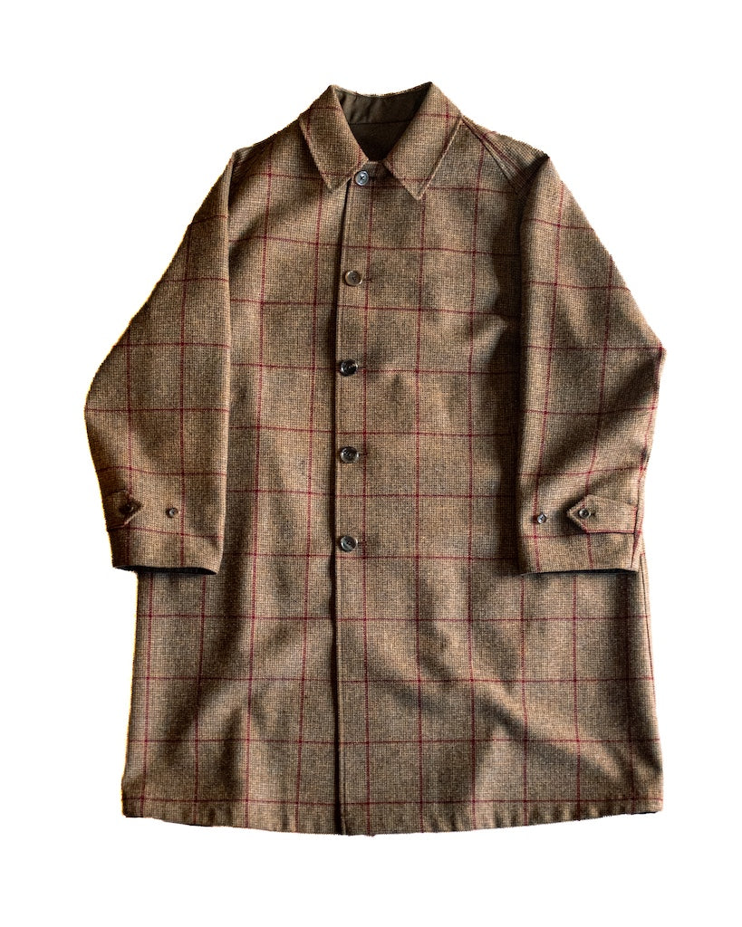 SINGLE RAGLAN COAT Ⅱ EX. - GABARDINE × PEN CHECK TWEED - BROWN