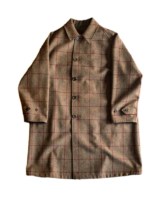 SINGLE RAGLAN COAT Ⅱ EX. - GABARDINE × PEN CHECK TWEED - BROWN