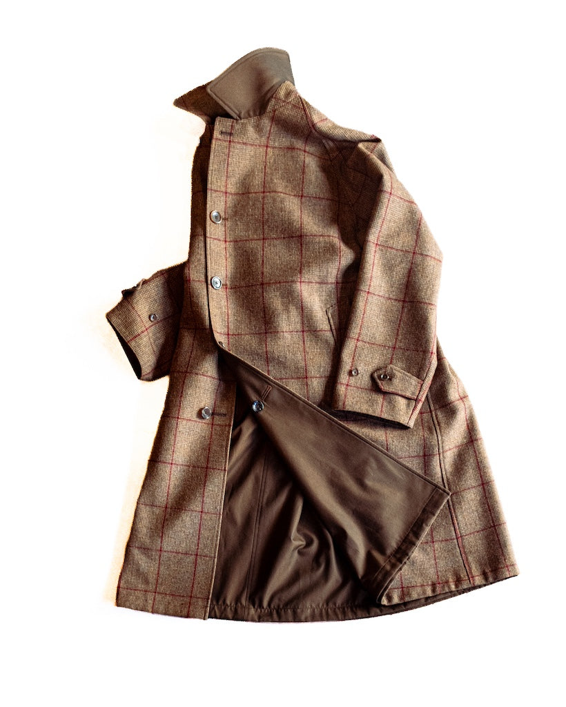 SINGLE RAGLAN COAT Ⅱ EX. - GABARDINE × PEN CHECK TWEED - BROWN
