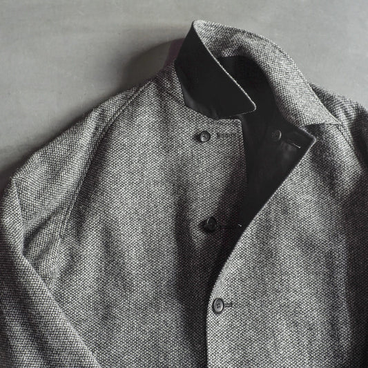 SINGLE RAGLAN COAT Ⅱ - GABARDINE × CAVIAR TWEED - BLACK