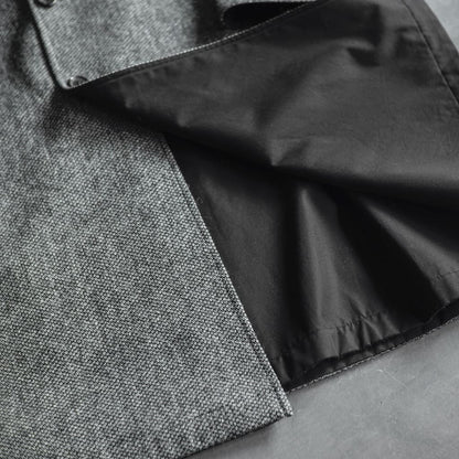 SINGLE RAGLAN COAT Ⅱ - GABARDINE × CAVIAR TWEED - BLACK