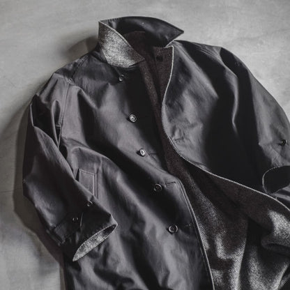 SINGLE RAGLAN COAT Ⅱ - GABARDINE × CAVIAR TWEED - BLACK