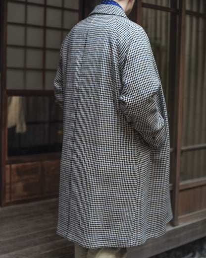 SINGLE RAGLAN COAT Ⅱ - GABARDINE × HOUND’S TOOTH TWEED - BLACK
