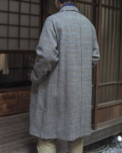 SINGLE RAGLAN COAT Ⅱ - GABARDINE × HOUND’S TOOTH TWEED - BLACK