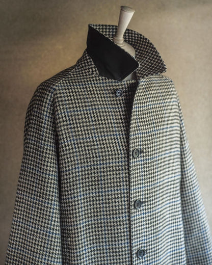SINGLE RAGLAN COAT Ⅱ - GABARDINE × HOUND’S TOOTH TWEED - BLACK