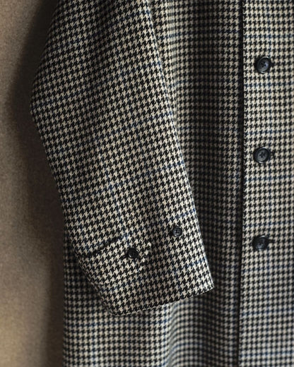SINGLE RAGLAN COAT Ⅱ - GABARDINE × HOUND’S TOOTH TWEED - BLACK