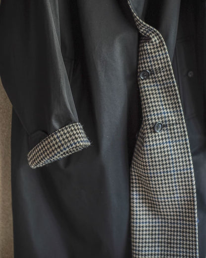 SINGLE RAGLAN COAT Ⅱ - GABARDINE × HOUND’S TOOTH TWEED - BLACK