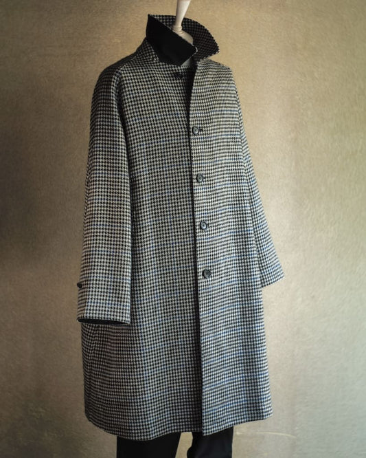SINGLE RAGLAN COAT Ⅱ - GABARDINE × HOUND’S TOOTH TWEED - BLACK