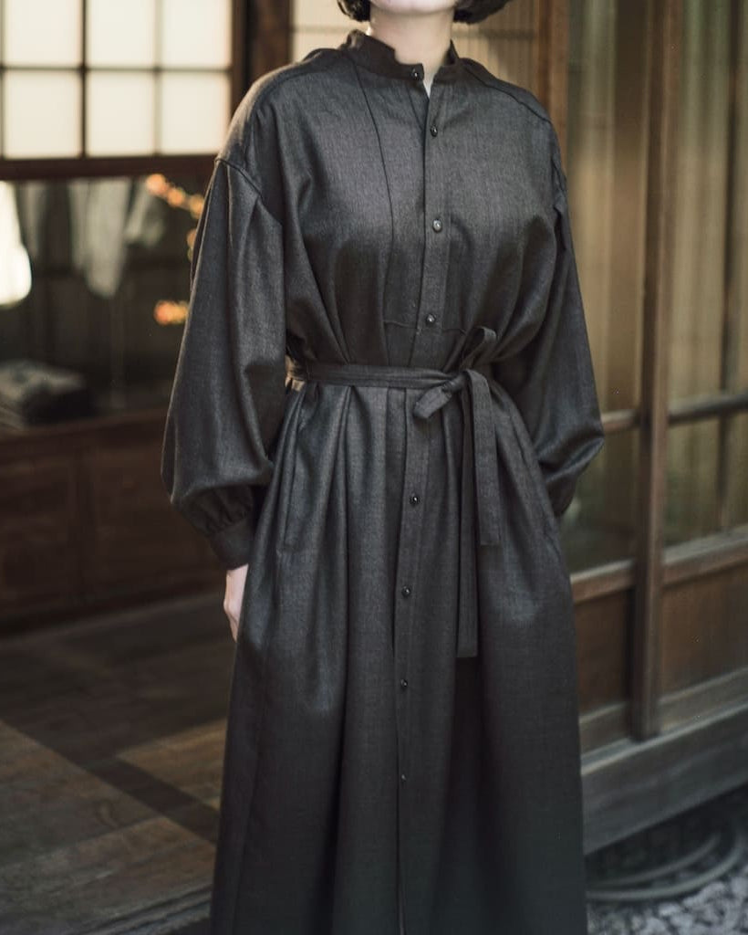 TUSCAN DRESS - WOOL SERGE - BROWN