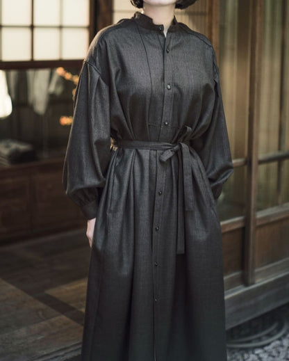 TUSCAN DRESS - WOOL SERGE - BROWN